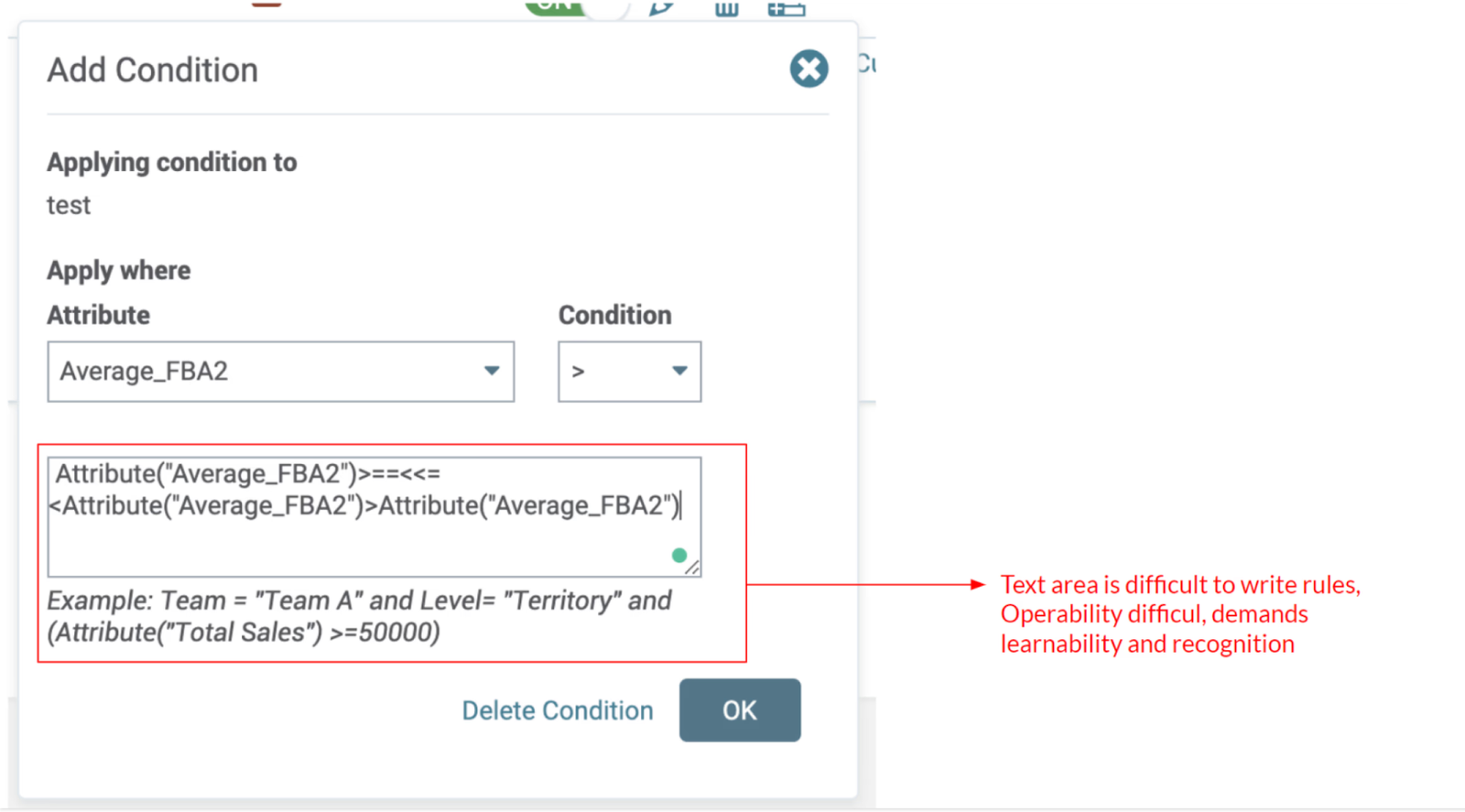 Audit screenshot showing learnability failure
