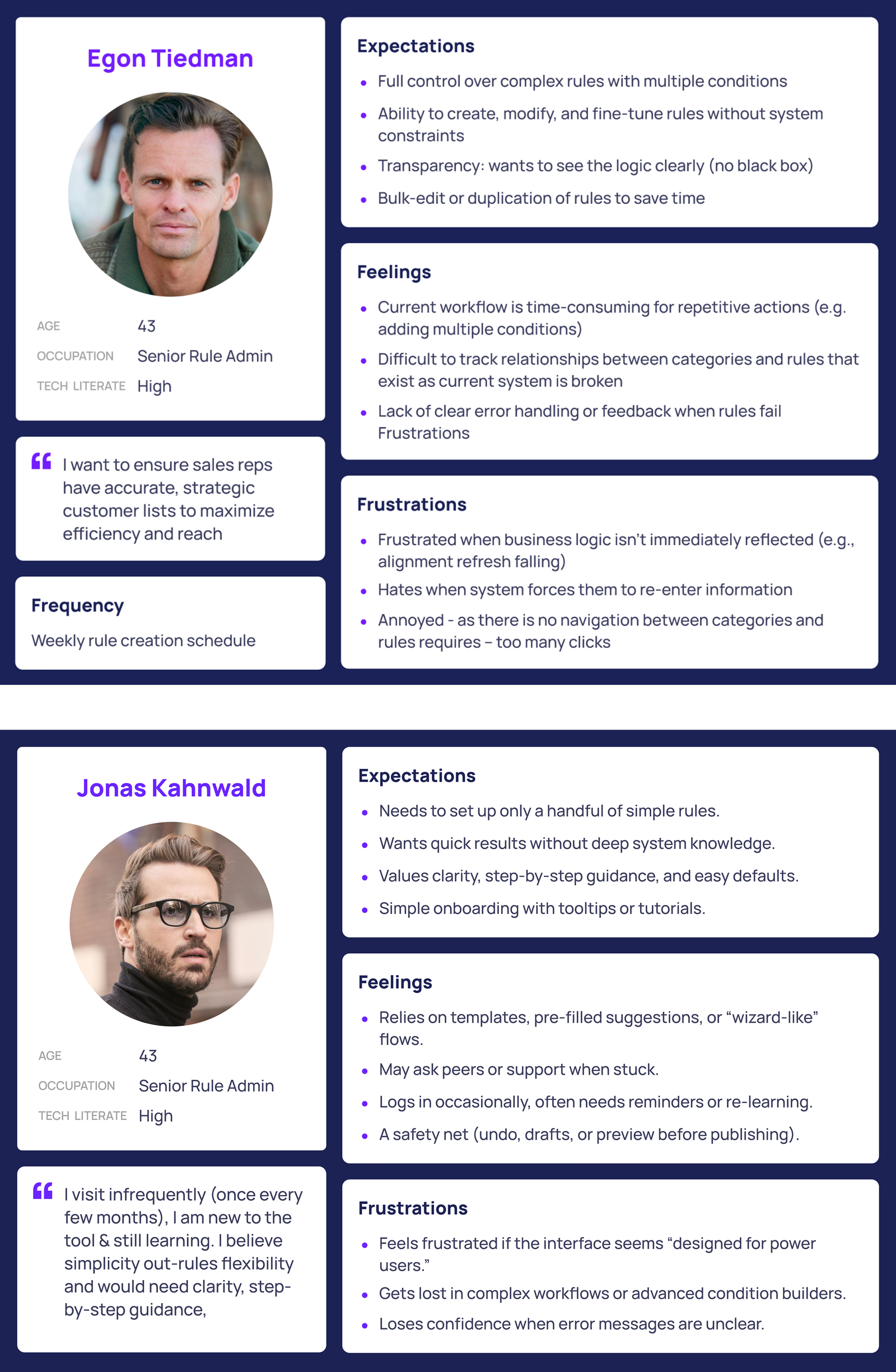 Two personas , Egon the expert manager and Jonas the occasional user